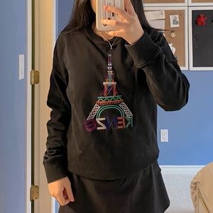 KENZO PARIS EMBROIDERED BLACK CREWNECK